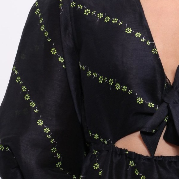 Ganni Black Dress with Green Floral Pattern - Picture 2 of 4